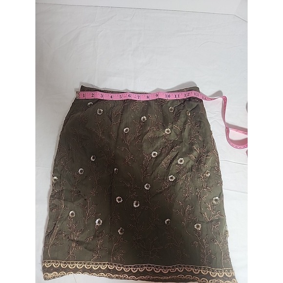 Express Skirt Womens 5 Green Embroidered Beaded Sequin Silk Boho Vintage - Picture 6 of 8